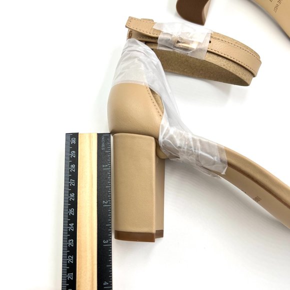 Nine West Womens Pruce Natural Nude Beige Tan Leather Block Heels Sandals Shoes - Picture 14 of 14